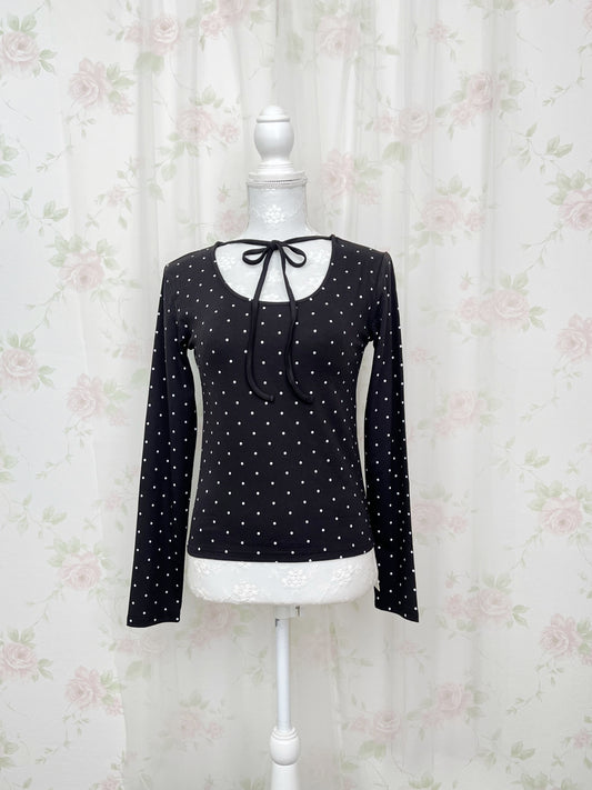 Polka Dot Halter Neck Top (Black)
