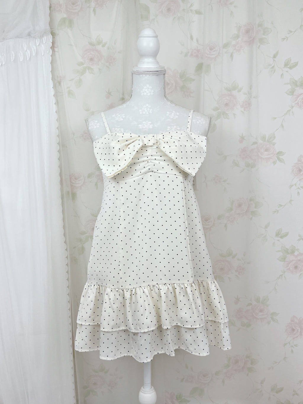 Polka Dot Big Bow Camisole Dress(Ivory)