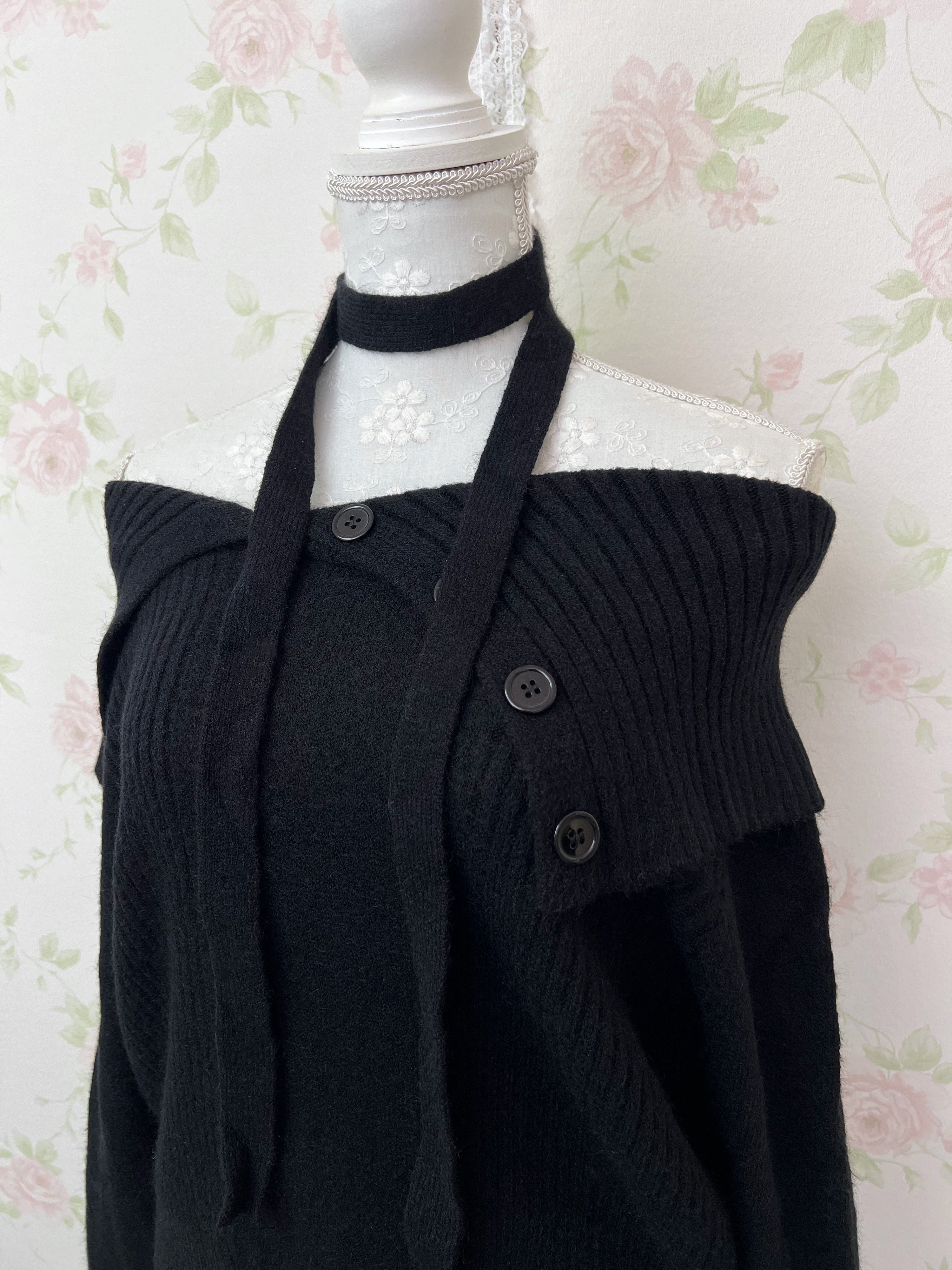 Button Up Choker Sweater (Black)