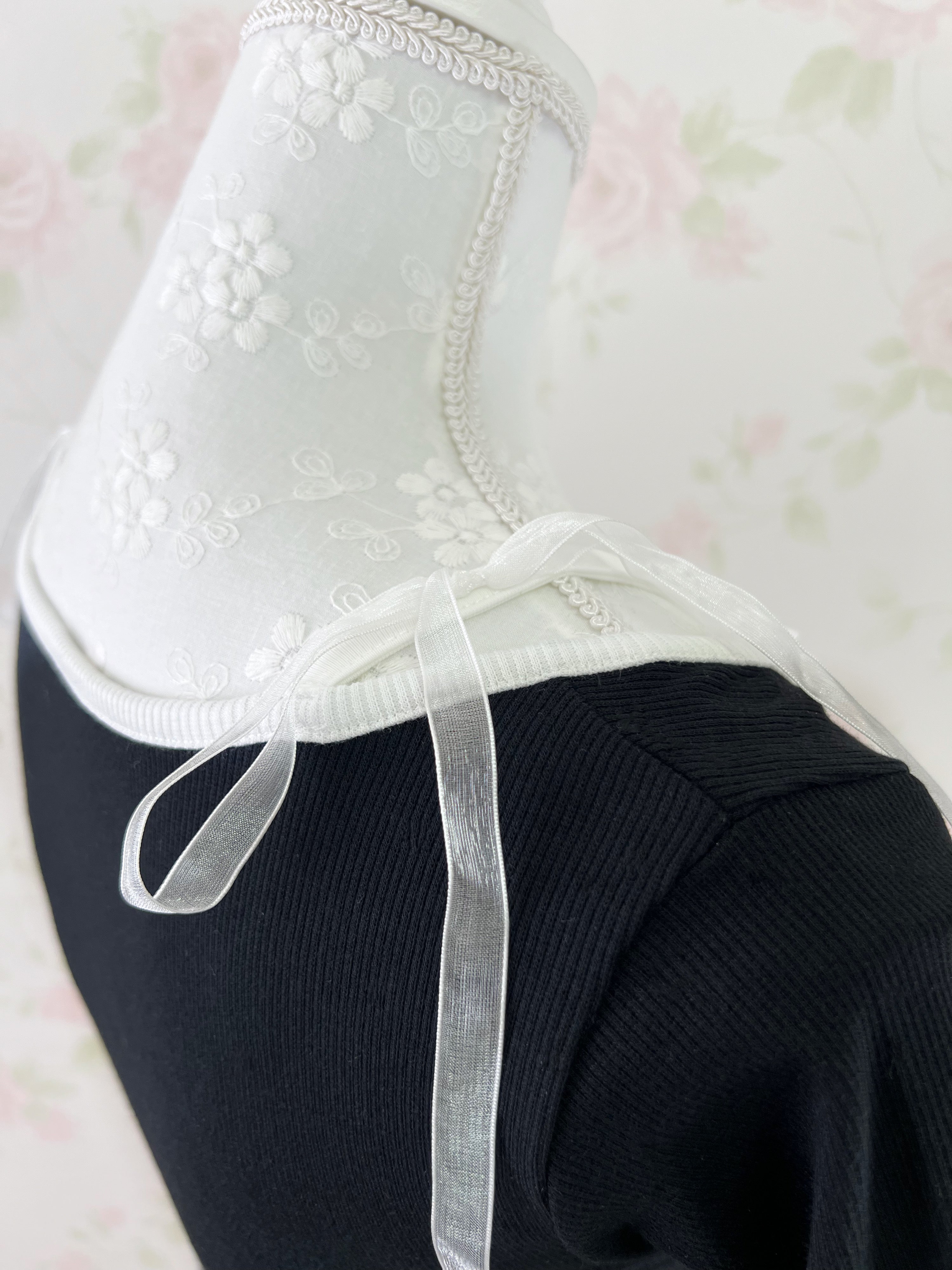 Milk Maid Organdy Bow Top (Black)