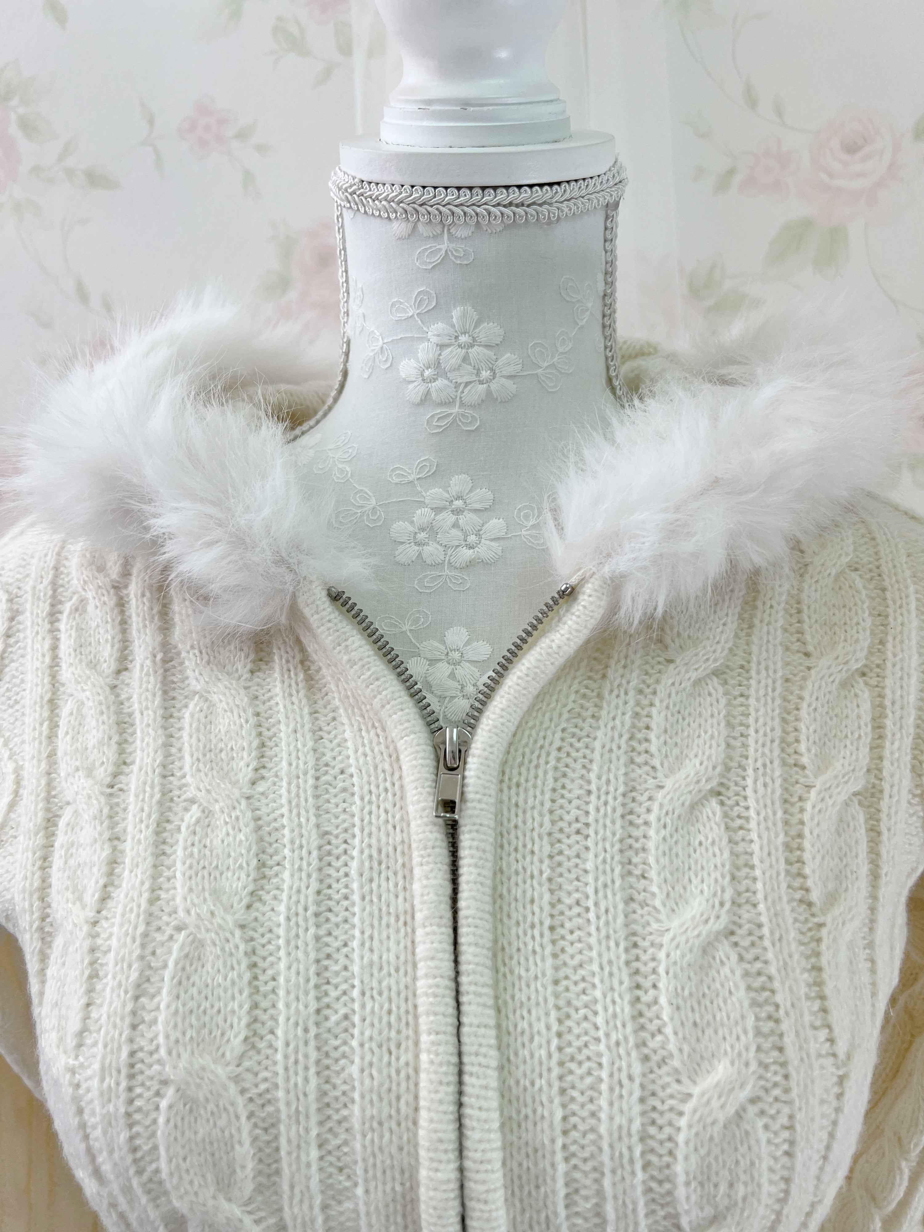 Eco Fur Knitted Hoodie (Ivory)