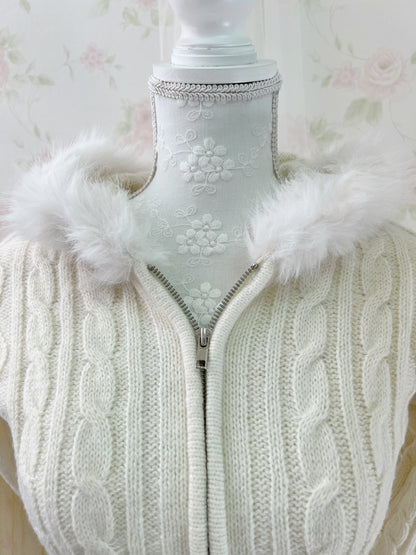 GRL Eco Fur Knitted Hoodie (Ivory)