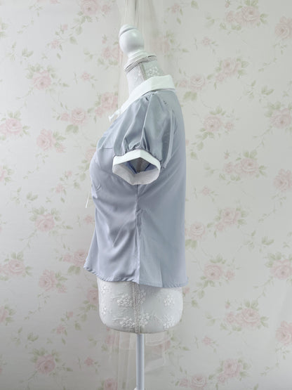 GRL Bicolor Puff Sleeved Blouse (White)