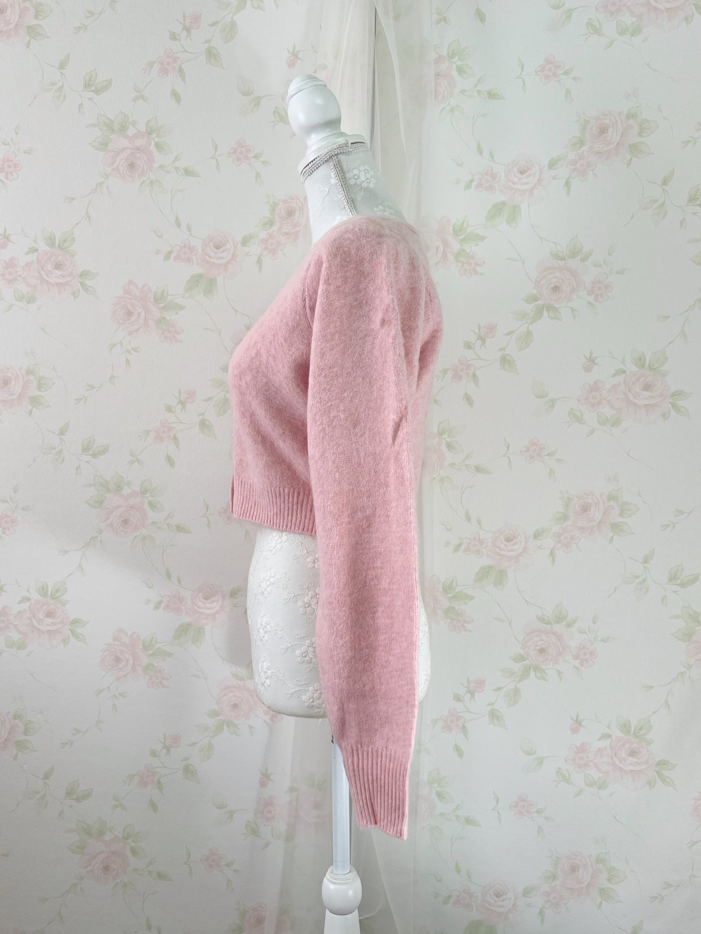 Mohair Touch Pearl Button Cardigan (Pink)