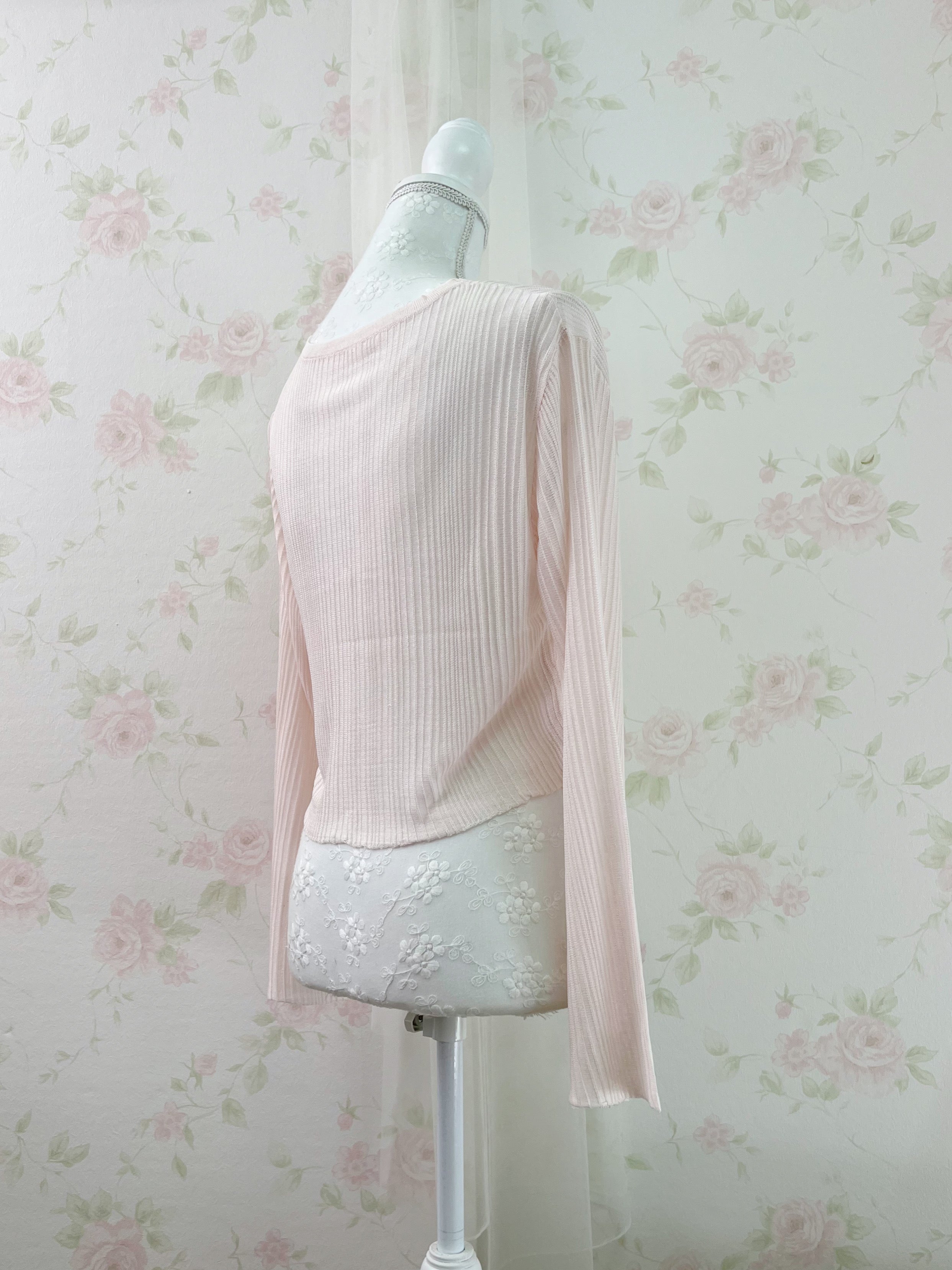 Heart Button Wide Sleeve Cardigan (Powder Pink)