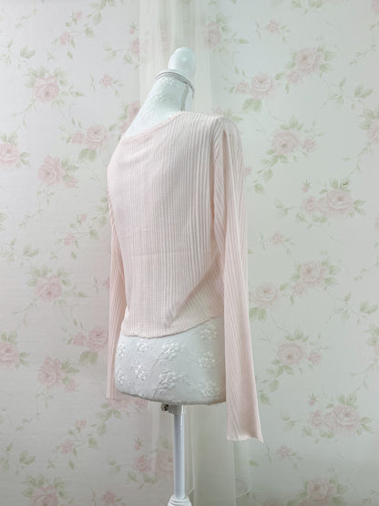 Heart Button Wide Sleeve Cardigan (Powder Pink)