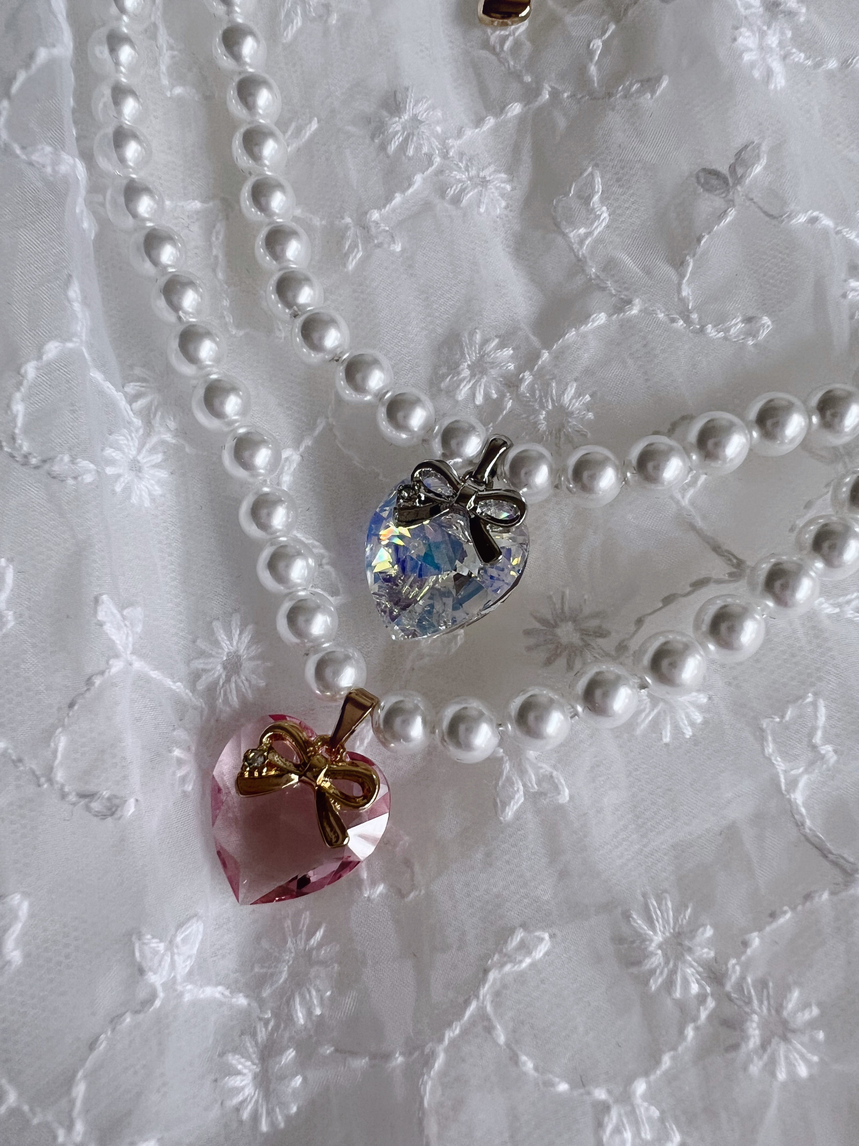 Sweet Prism Heart Pearl Necklace