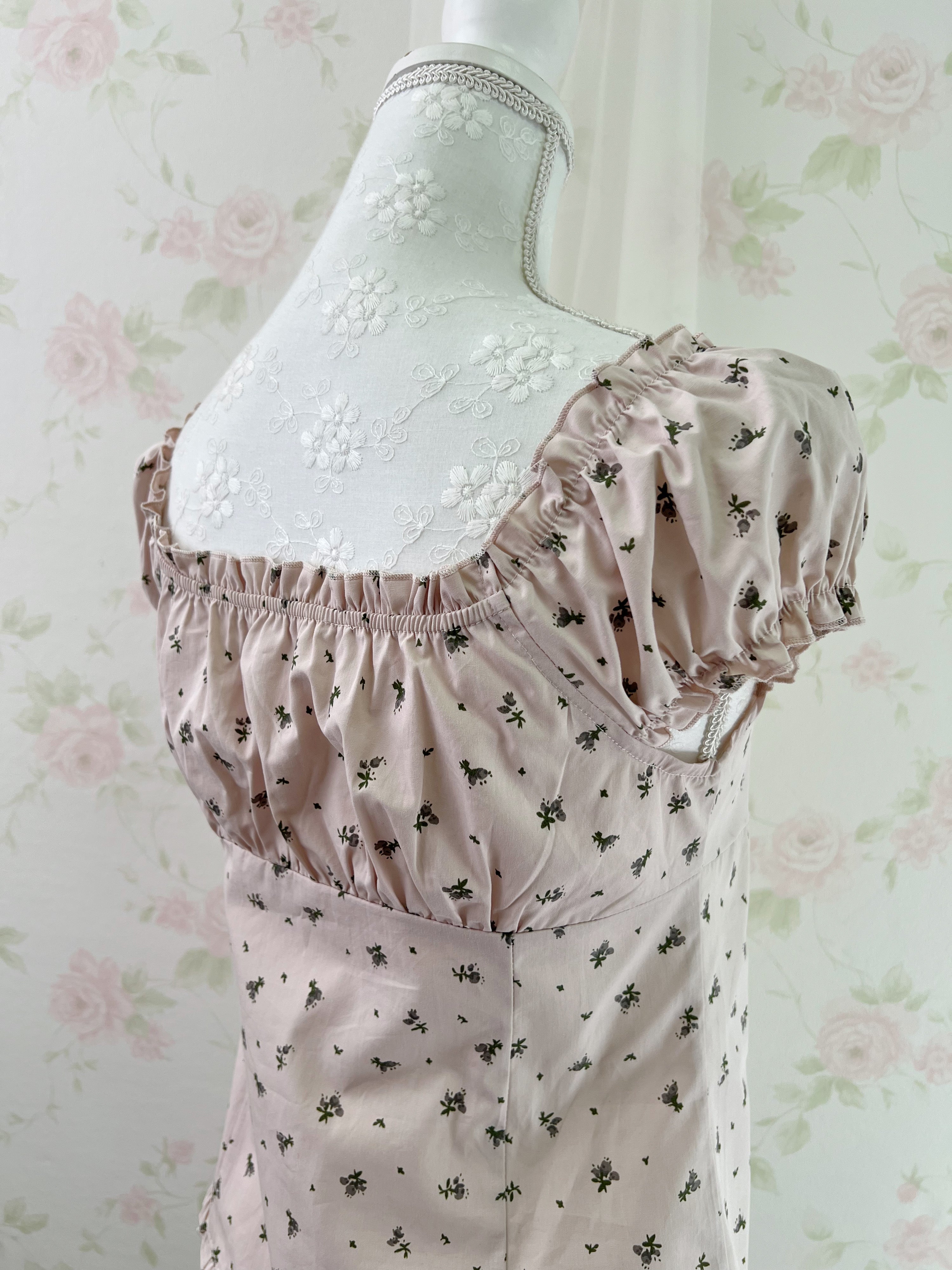Petite Floral Puff Sleeved Cotton Blouse (Pink)