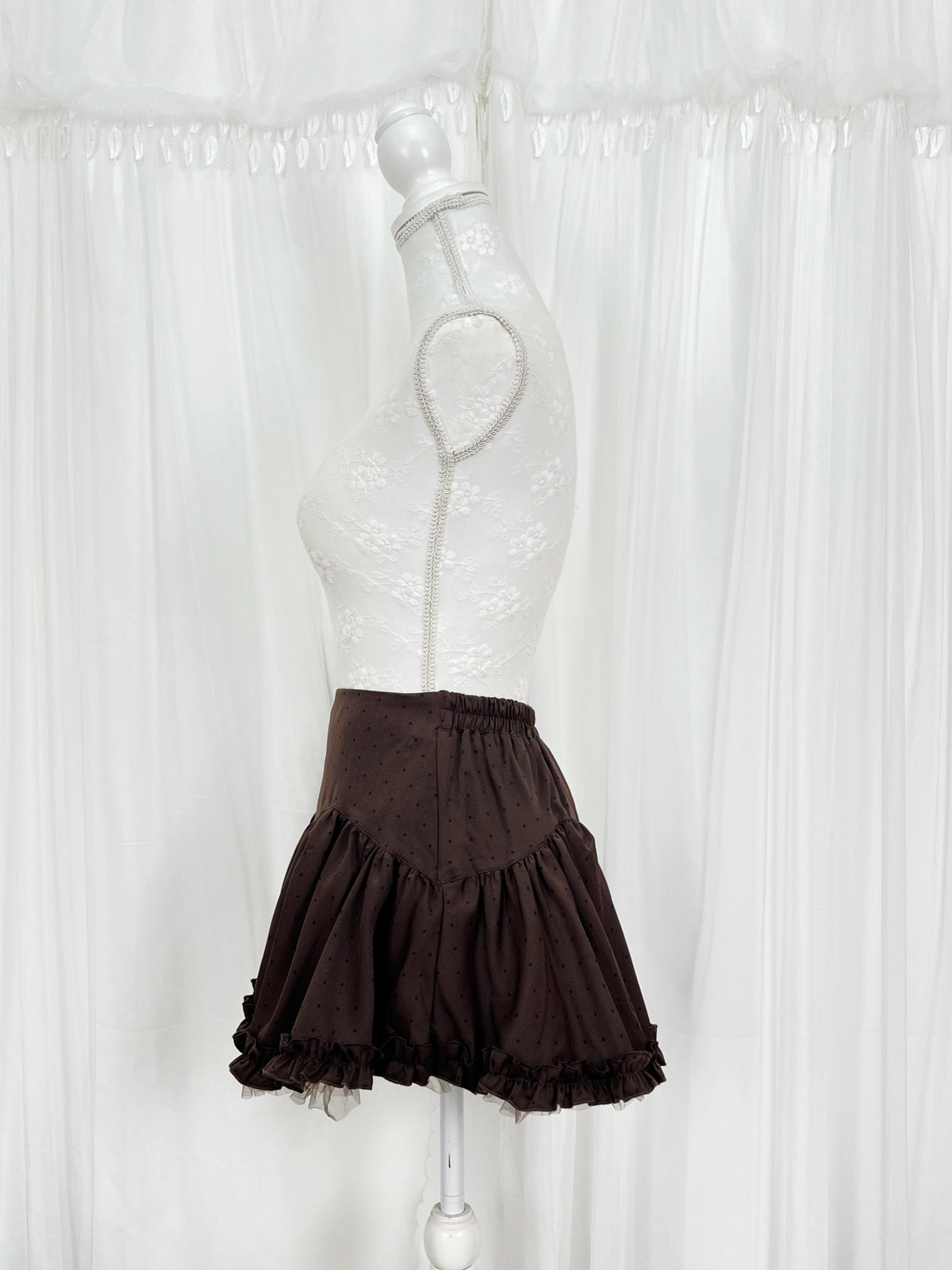 Tiny Polka Dot Mini Flare Skirt (Chocolate)