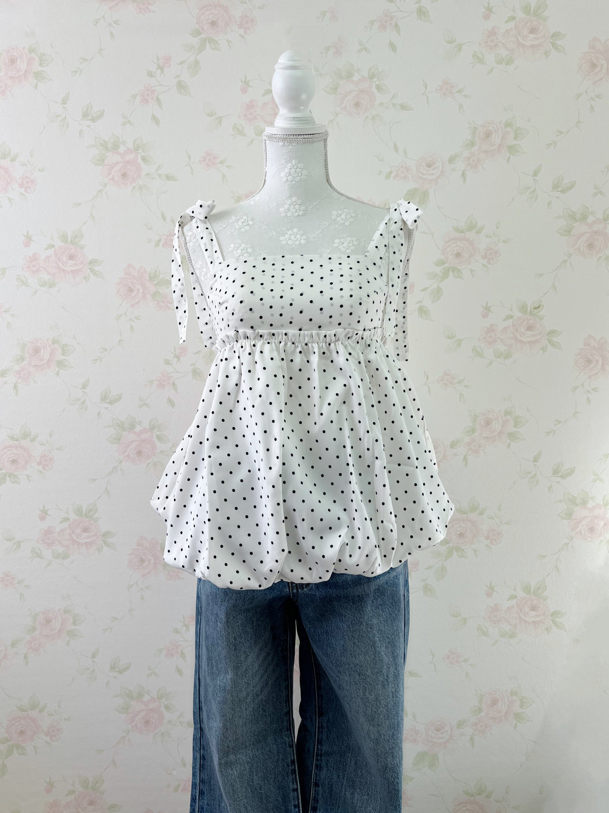 Polka Dot Balloon Camisole Top (White)