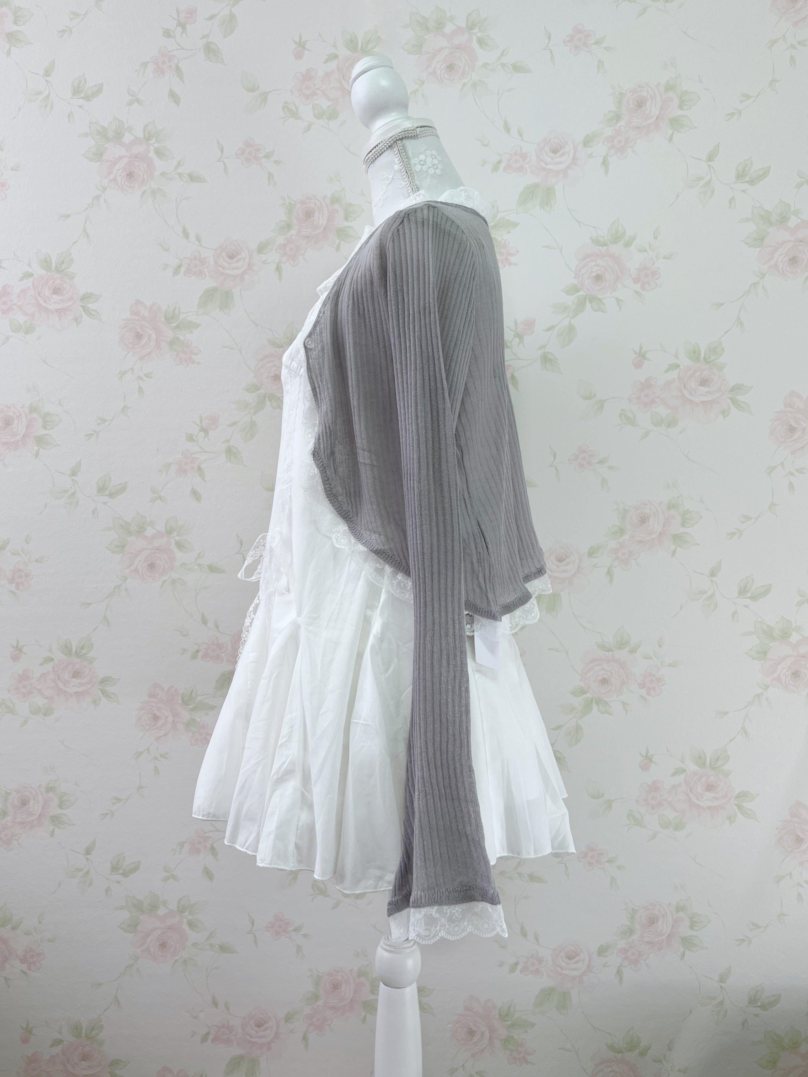 Side Lacy Bow Camisole Cotton Dress (White)