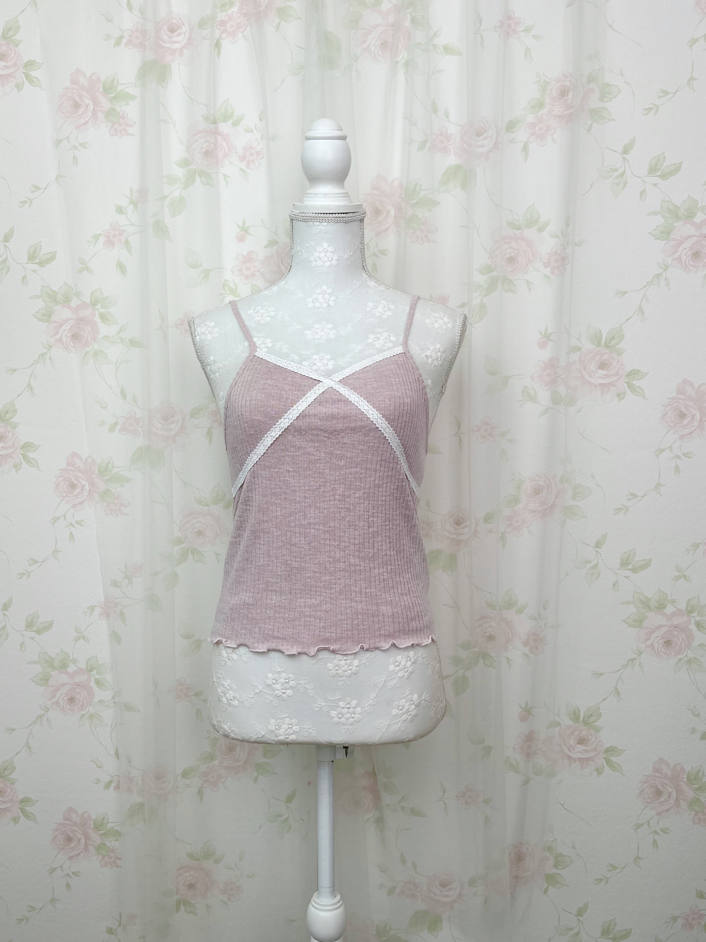 Lace Framed Camisole &Cardigan Set (Pink)