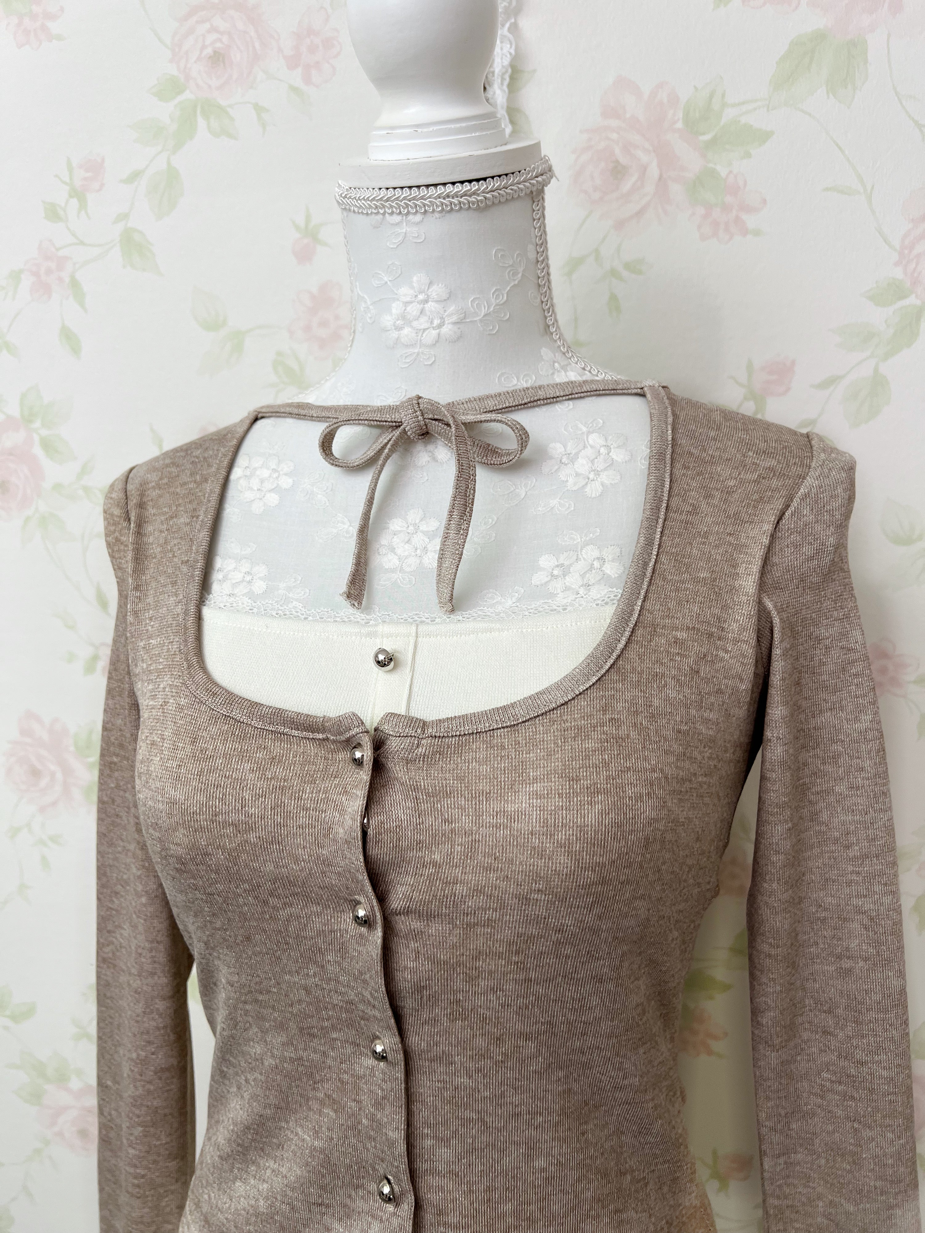 BUBBLES Milkmaid Front Lace Top (Beige)