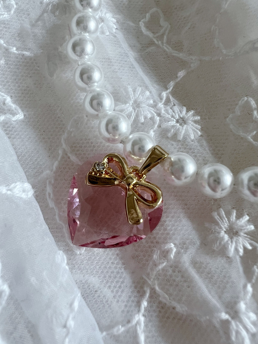 Sweet Prism Heart Pearl Necklace