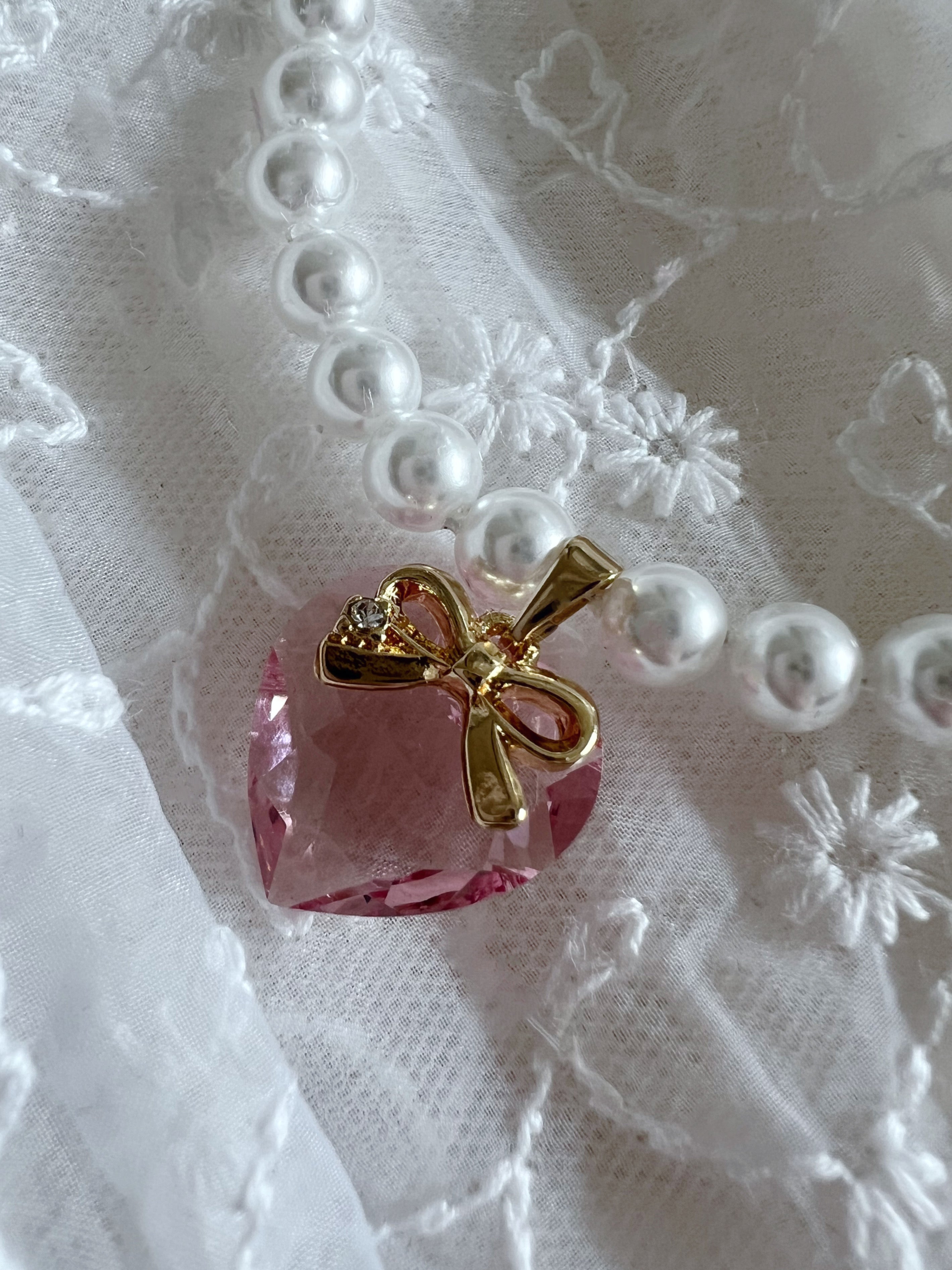 Sweet Prism Heart Pearl Necklace