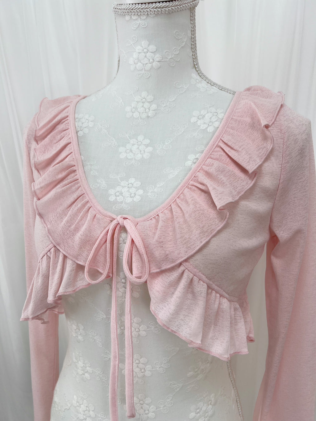 Front Tie Ruffled Cardigan (Pink)