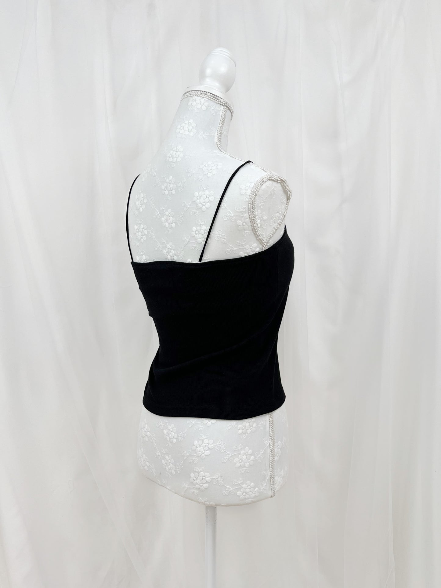 (24 Hours Sale) Petite Bow Strap Camisole With Cup (Black)