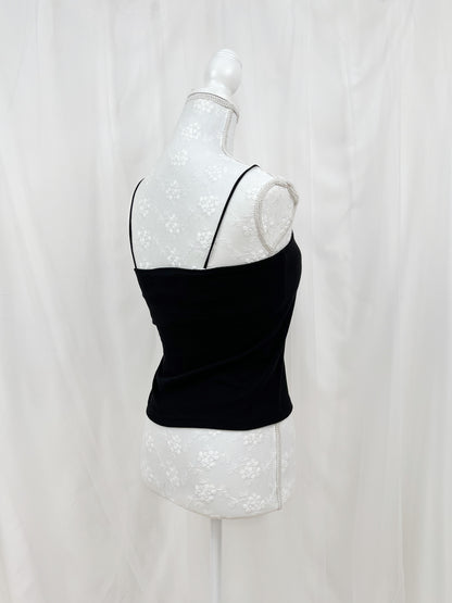 (24 Hours Sale) Petite Bow Strap Camisole With Cup (Black)