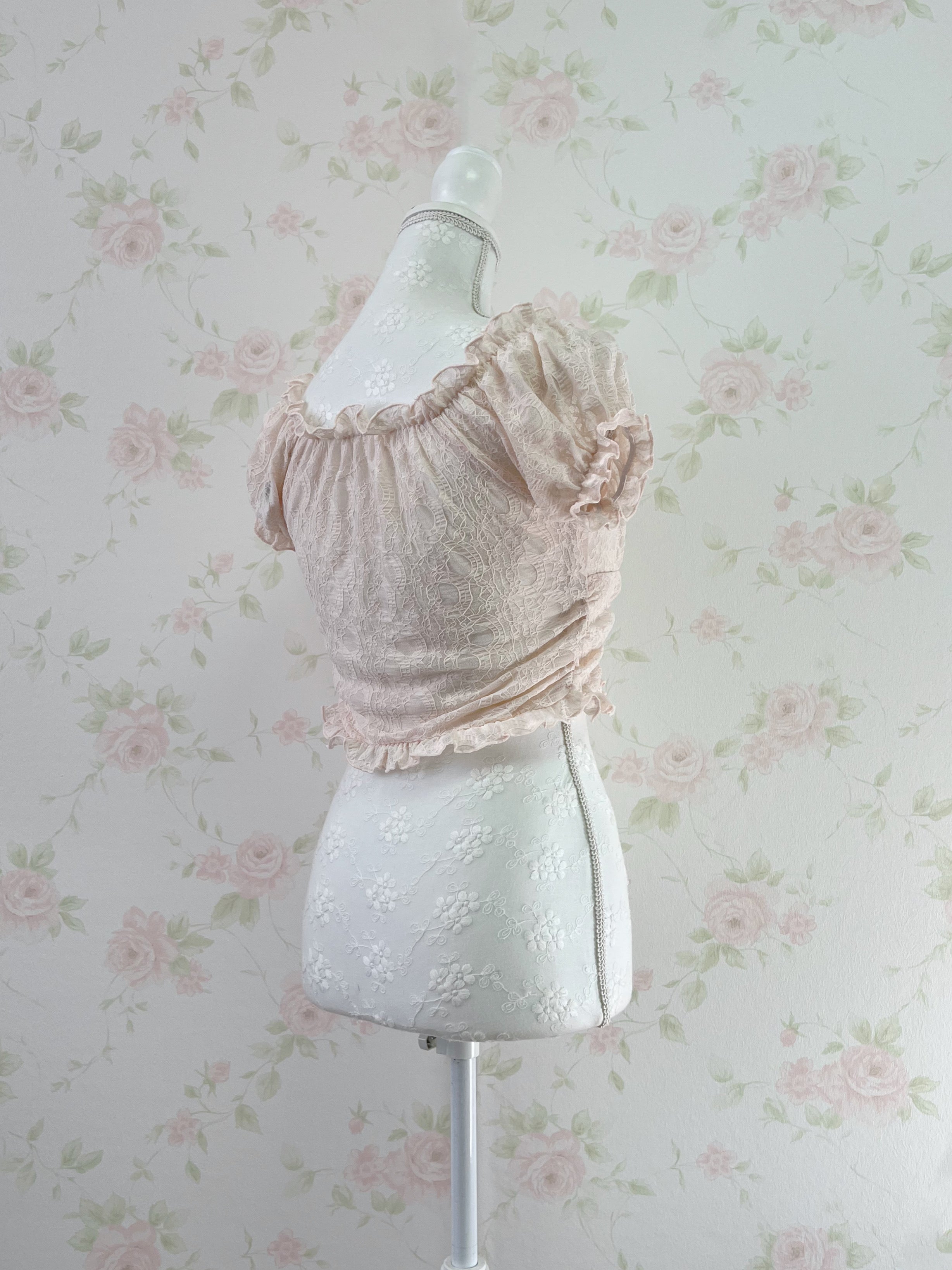 2 Way Shoulder Lacy Top (Peach Pink)