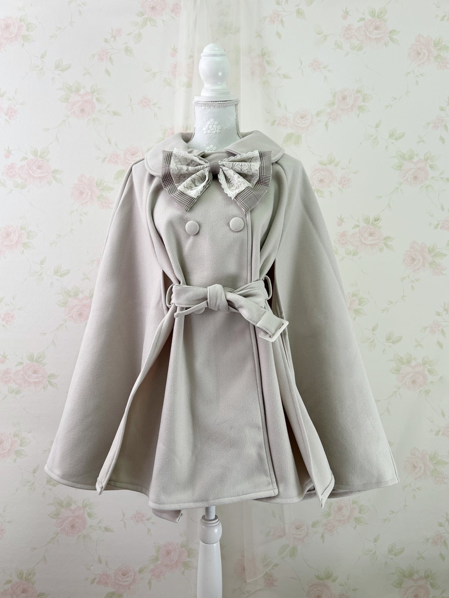 GRL Dolly Collar Button Up Poncho Coat (Beige)