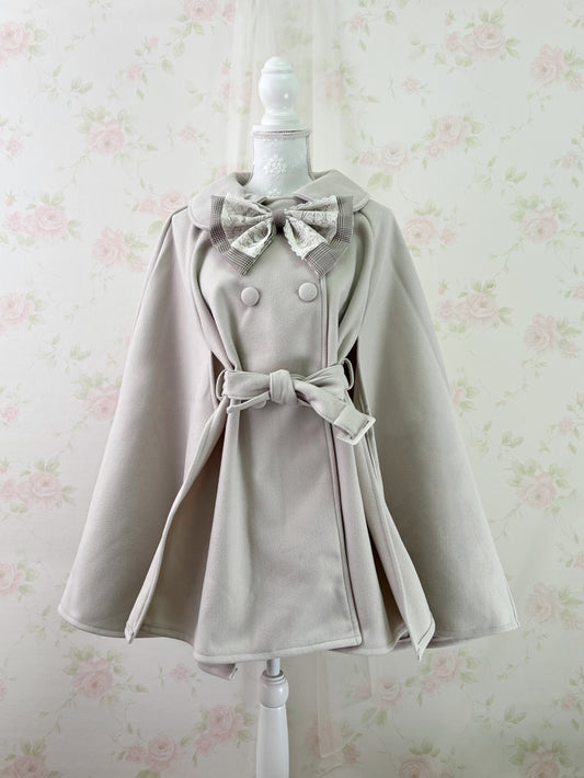 GRL Dolly Collar Button Up Poncho Coat (Beige)