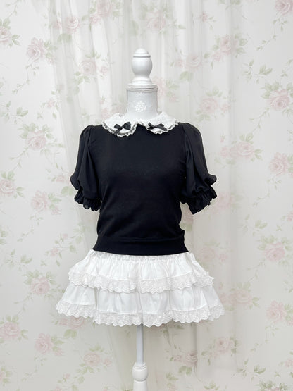 LODISPOTTO Cotton Lace Collar Puff Sleeve Top (Black)