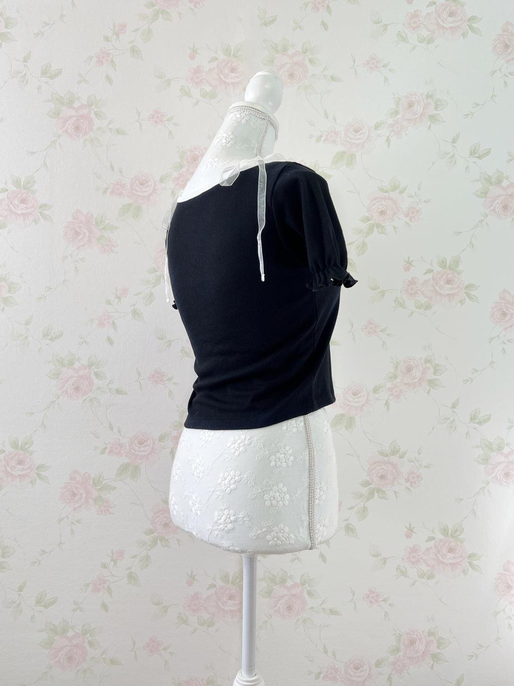 Milk Maid Organdy Bow Top (Black)