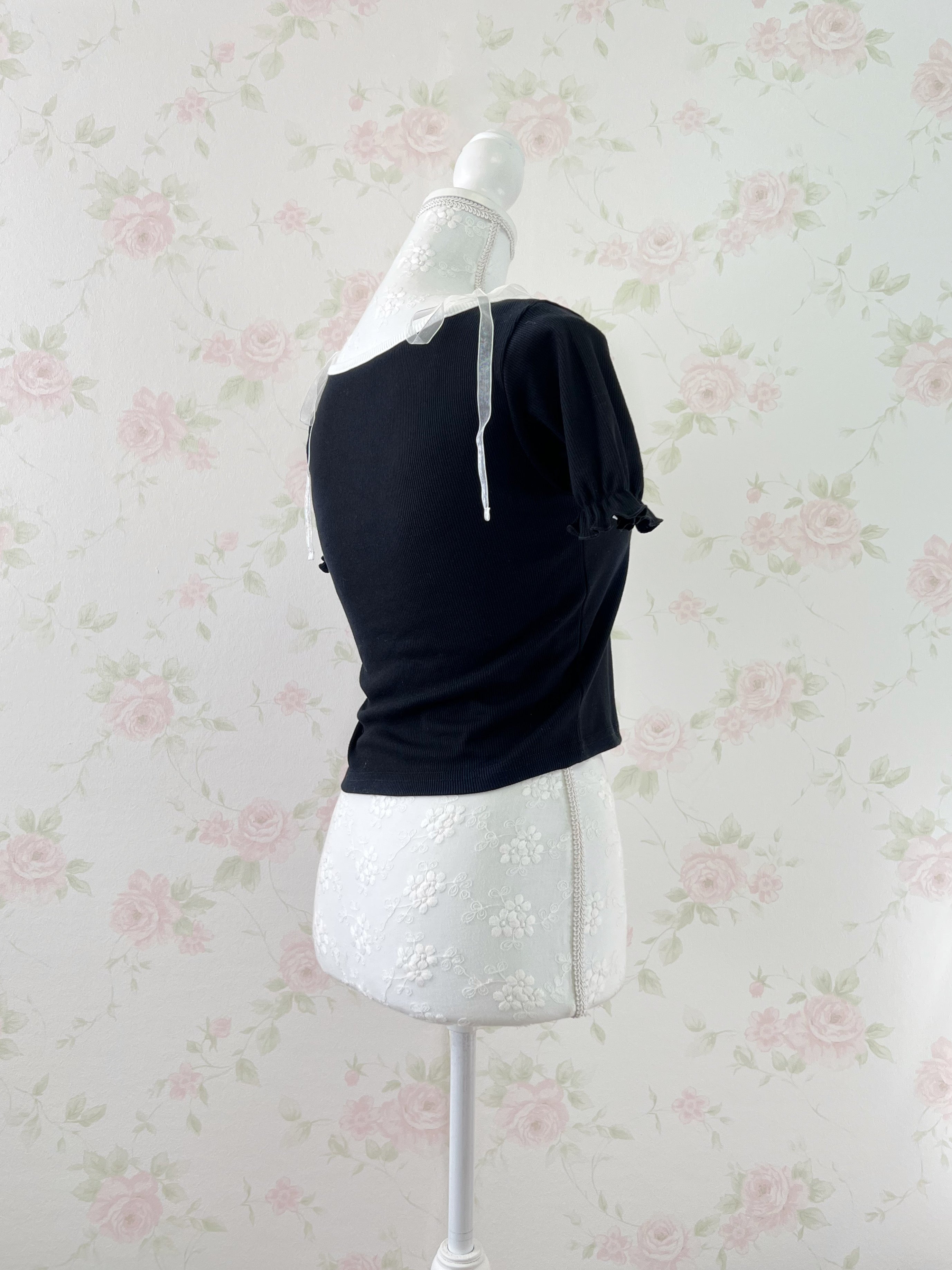 Milk Maid Organdy Bow Top (Black)