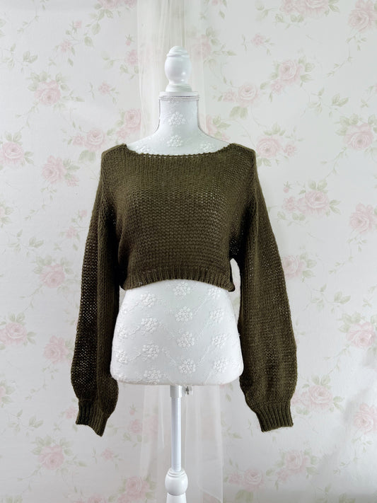 Loose Sleeve Short Sweater (Matcha Khaki)