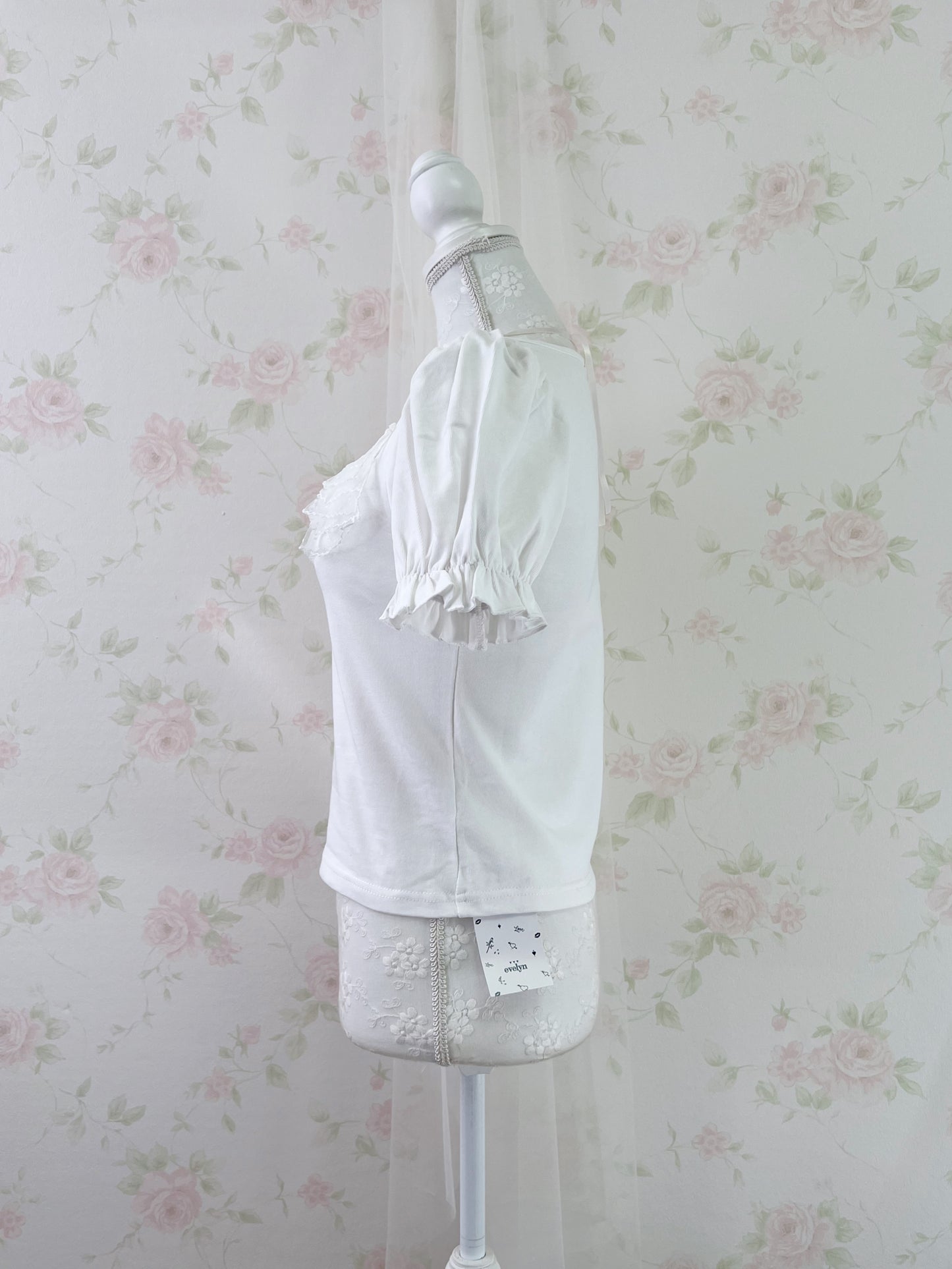 evelyn Polka Dot Frill Girly Top (White)