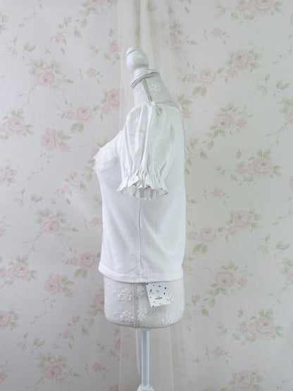 evelyn Polka Dot Frill Girly Top (White)