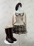 Ruffled Hem Knitted Camisole Cardigan Set (Beige)