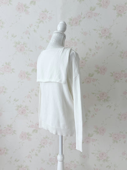 Aqua Girl Sailor Collar Cotton Top (White)