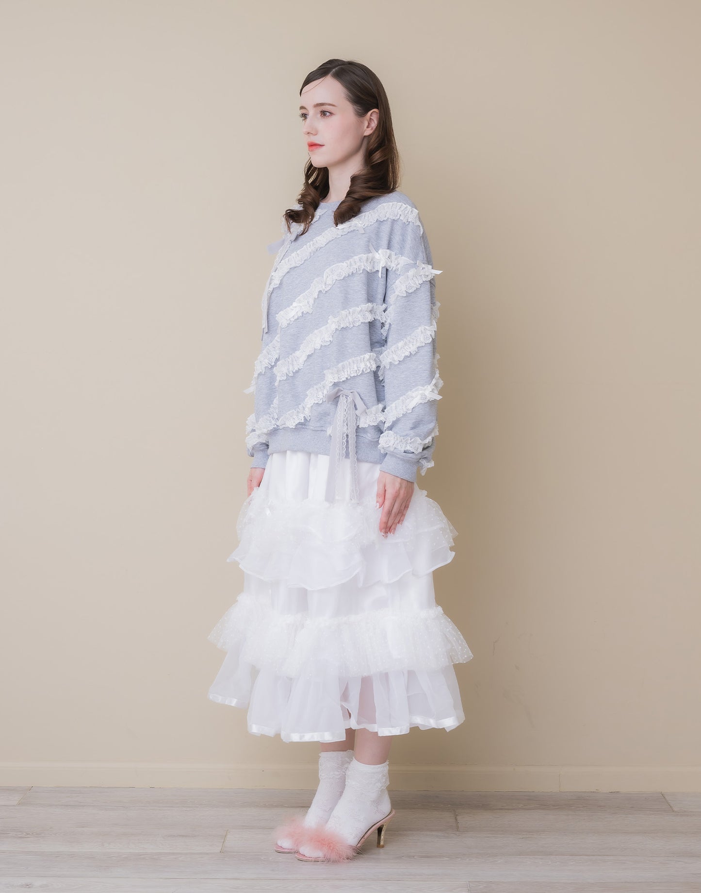 Lolime lacy ribbon sweatshirt