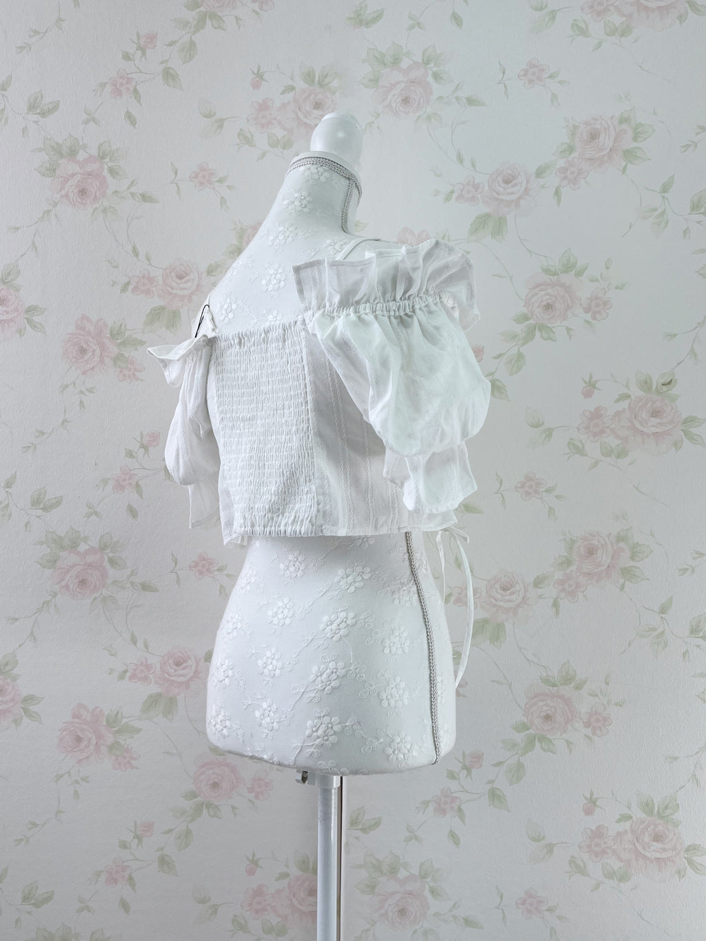Puff Sleeve Off Shoulder Cotton Blouse (White)
