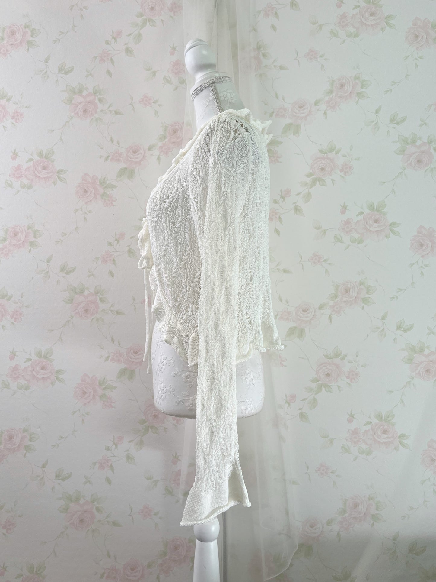 GRL Ruffled Bell Sleeve Cardigan (Ivory)