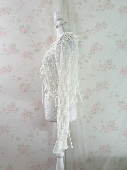 GRL Ruffled Bell Sleeve Cardigan (Ivory)