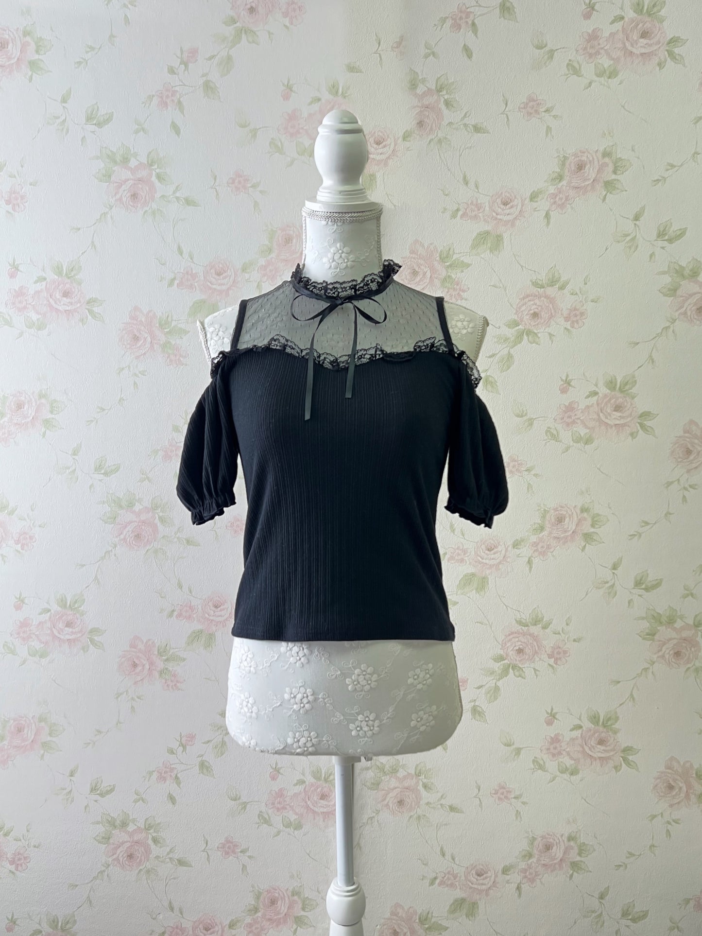 Ank Rouge Off Shoulder Tulle Top (Black)