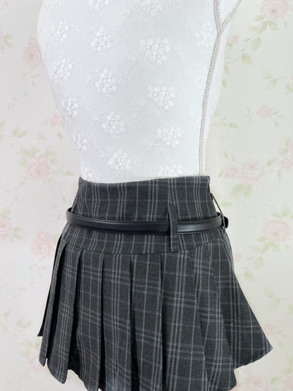 GRL Checked Pleated Skirt With Belt (Dark Gray)