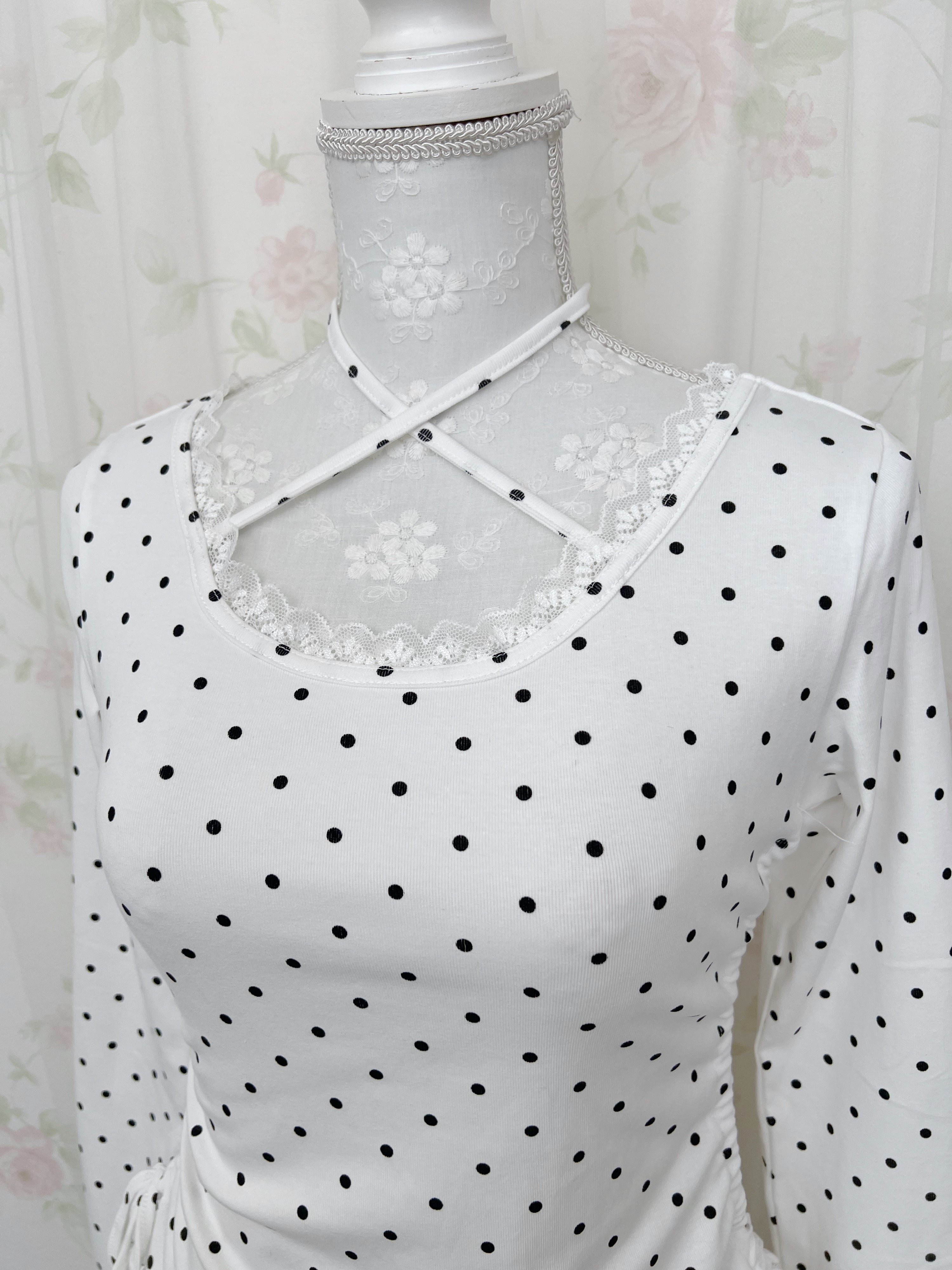 Halter Neck Polka Dot Tunic Top (White)