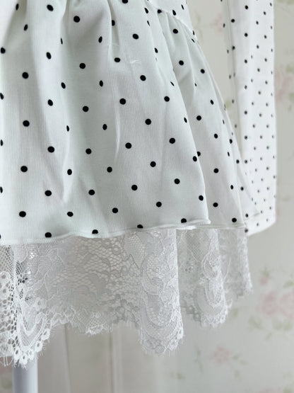 Olive des Polka Dot Lace Hem T-shirt (White)