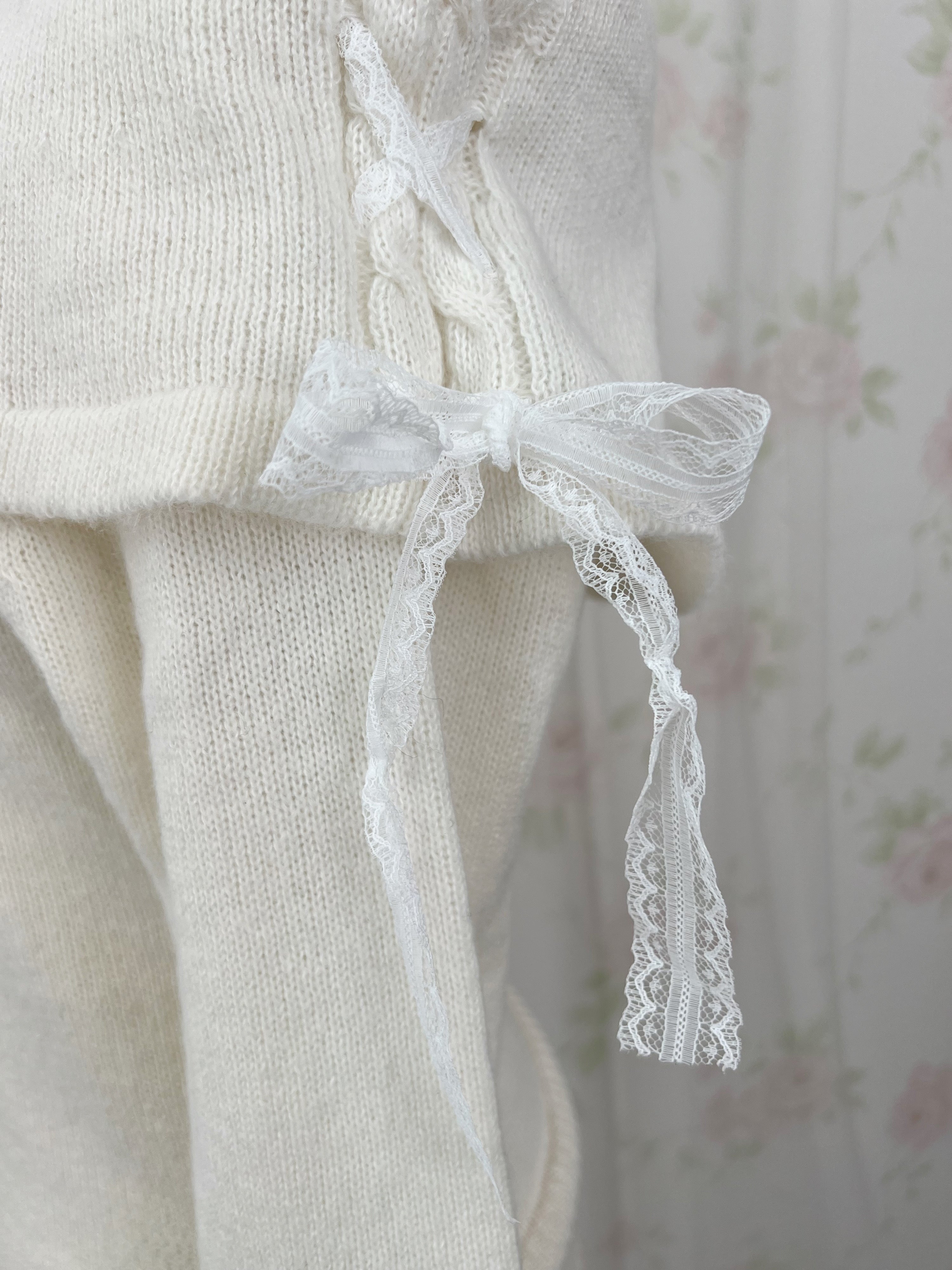 Side Laced Up Off Shoulder Sweater (Ivory)