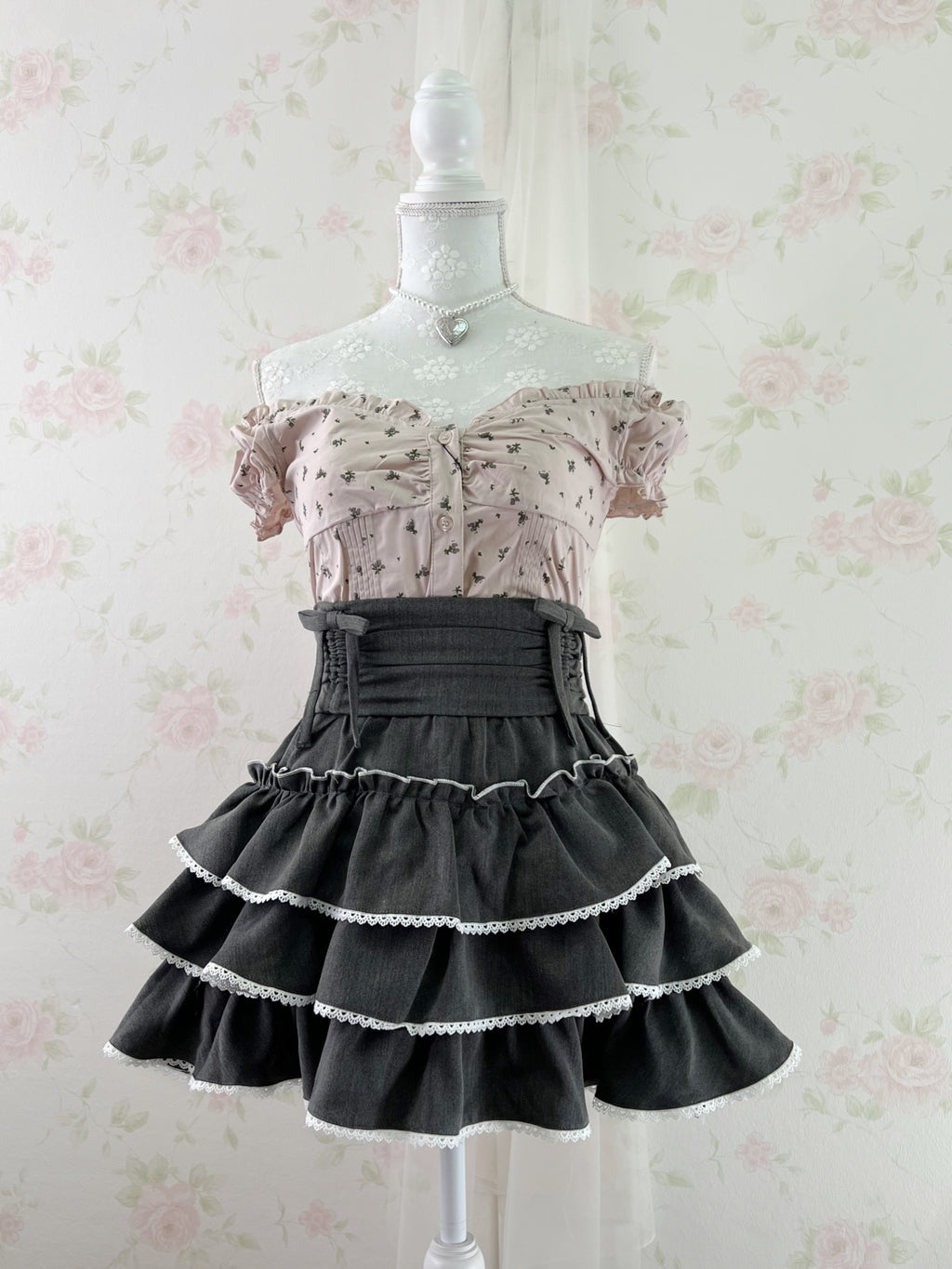 Petite Floral Puff Sleeved Cotton Blouse (Pink)