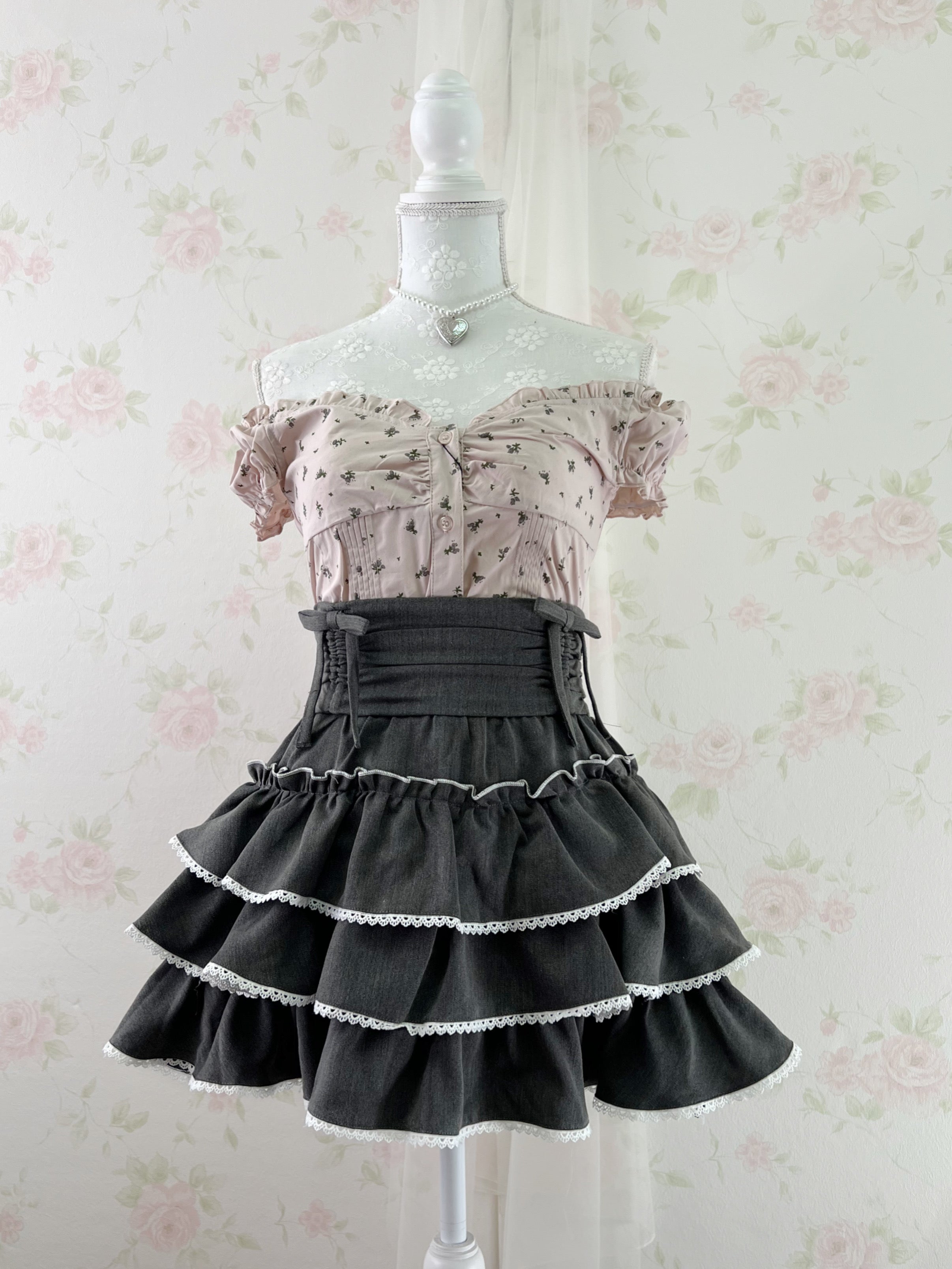 Petite Floral Puff Sleeved Cotton Blouse (Pink)