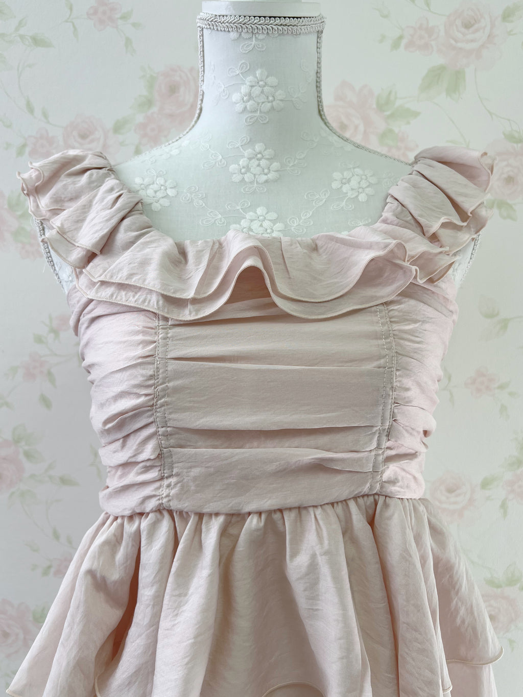 Ruffled Sleeve Peplum Top (Pink Beige)