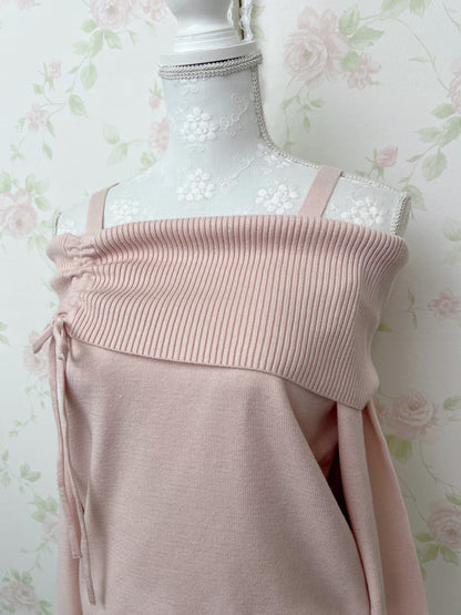 Side String Off Shoulder Shoujo Knit Top (Pink)