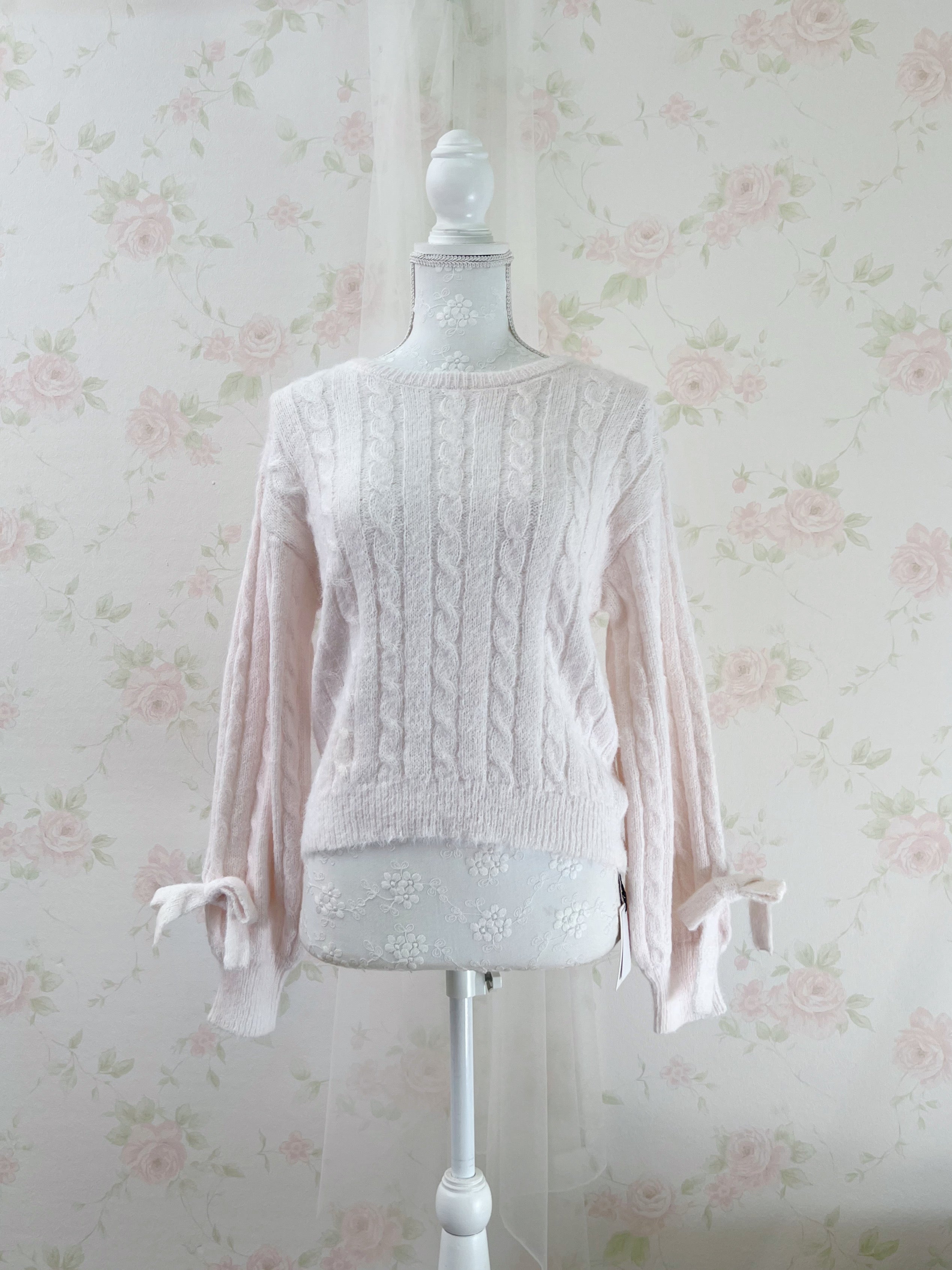 Shoujo Bow Sleeve Marshmallow Sweater (Baby Pink)