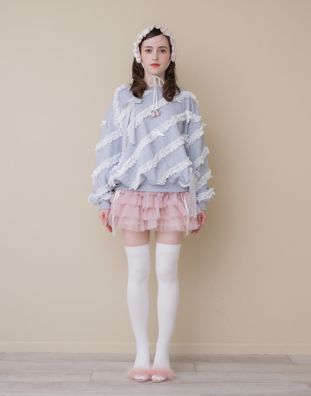 Lolime lacy ribbon sweatshirt