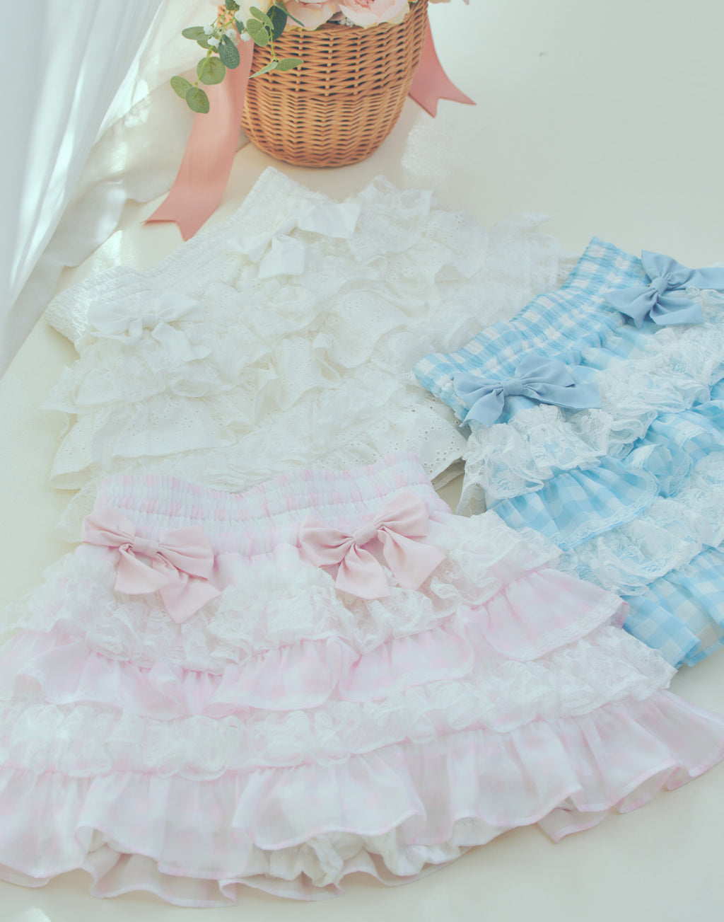 (Pre-order) mellfy memory Milky gingham tutu skirt pants