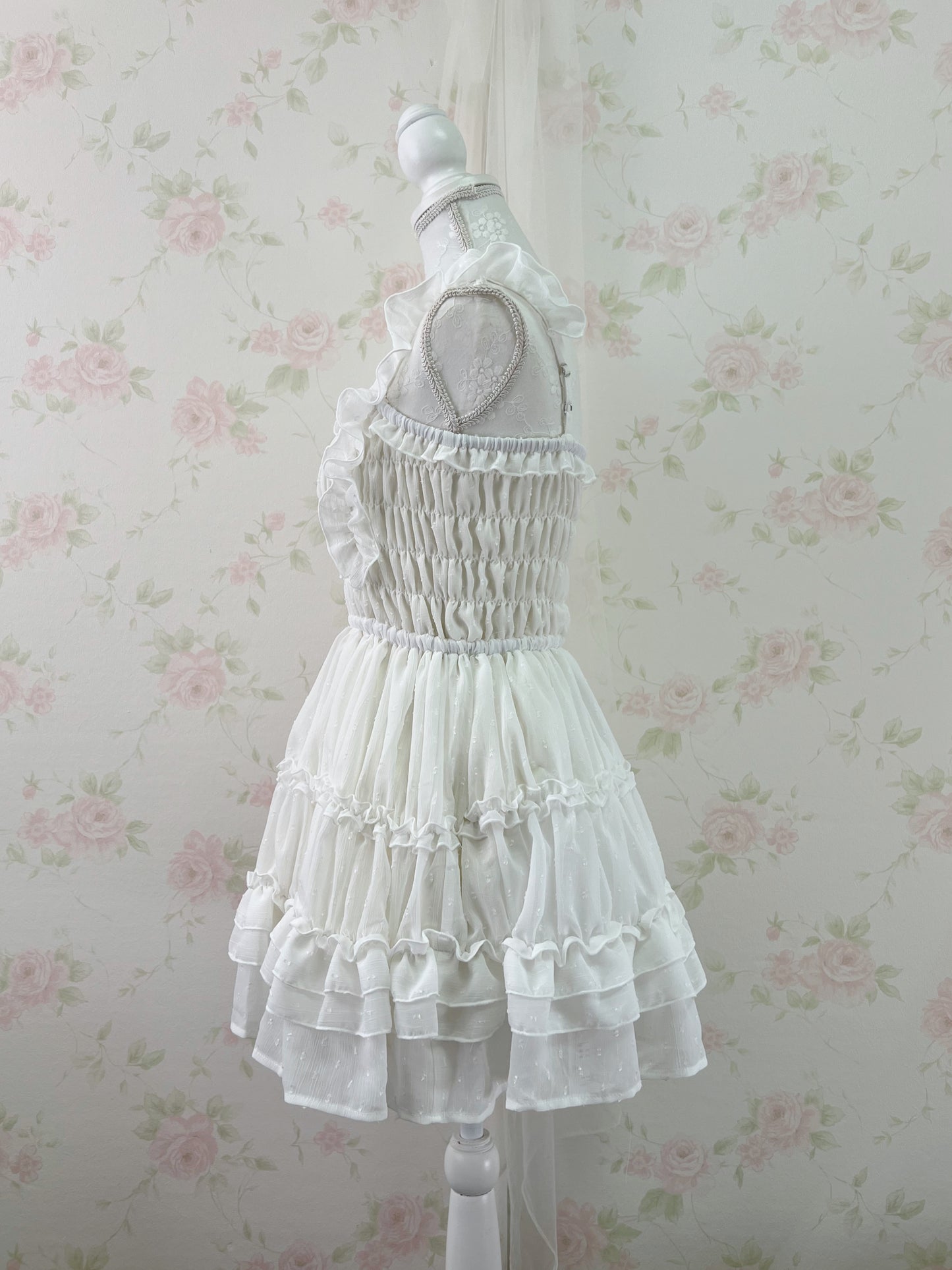 GRL Frilled Strap Tiered Dress (White)